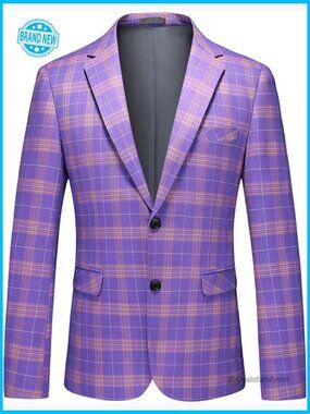 Classic Slim Fit Plaid Blazer Casual Sport Coat for Wedding Party